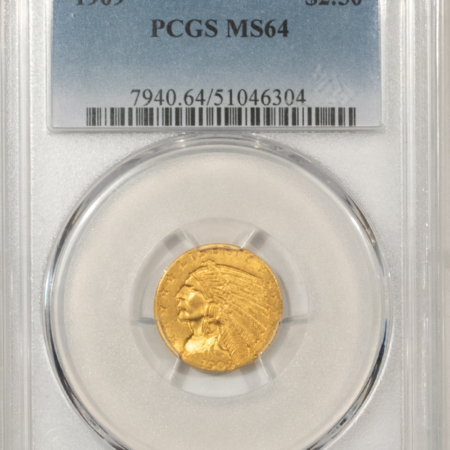 New Store Items 1909 $2.50 INDIAN GOLD, PCGS MS 64-LOVELY NEAR-GEM EXAMPLE OF THIS SEMI-KEY DATE