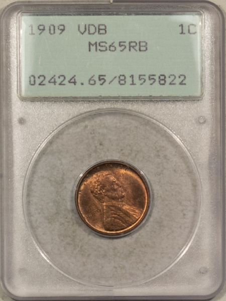 Lincoln Cents (Wheat) 1909 VDB LINCOLN CENT – PCGS MS-65 RB, RATTLER, PREMIUM QUALITY!