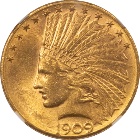 $10 1909-D $10 INDIAN GOLD EAGLE – NGC MS-61, SMOOTH LUSTROUS