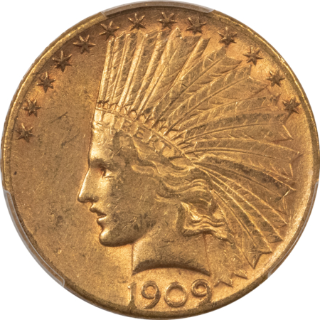 $10 1909-S $10 INDIAN GOLD EAGLE – PCGS AU-50, CAC APPROVED! FAIRMONT COLLECTION!