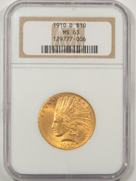 $10 1910-D $10 INDIAN GOLD EAGLE – NGC MS-63, LUSTROUS & CHOICE!