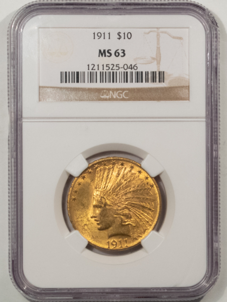 $10 1911 $10 INDIAN GOLD EAGLE – NGC MS-63, ORIGINAL