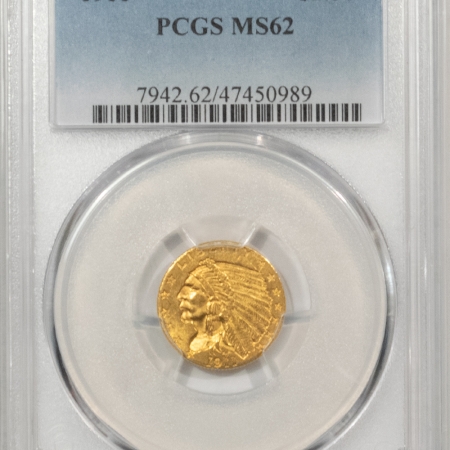 $2.50 1911 $2.50 INDIAN GOLD QUARTER EAGLE – PCGS MS-62, NICE ORIGINAL