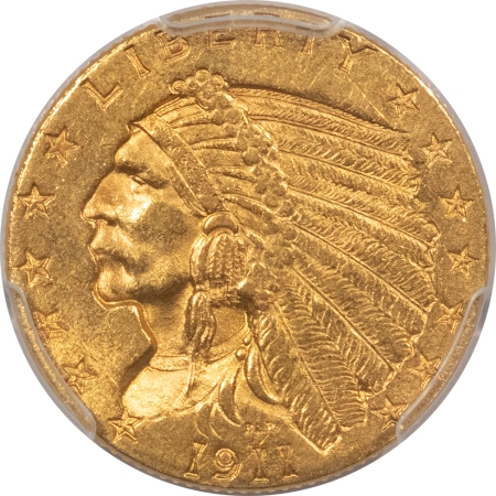 $2.50 1911 $2.50 INDIAN GOLD QUARTER EAGLE – PCGS MS-62, NICE ORIGINAL