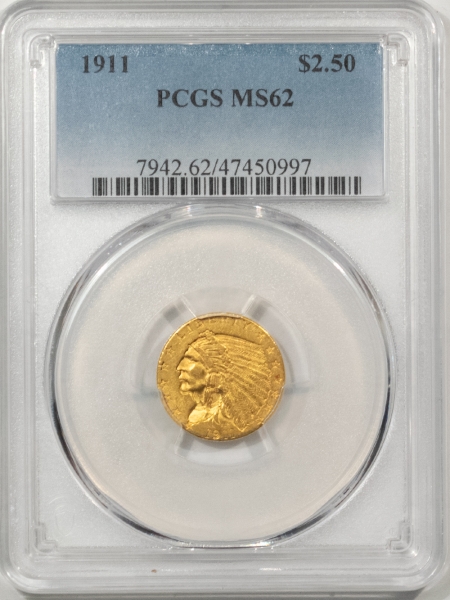 $2.50 1911 $2.50 INDIAN GOLD QUARTER EAGLE – PCGS MS-62