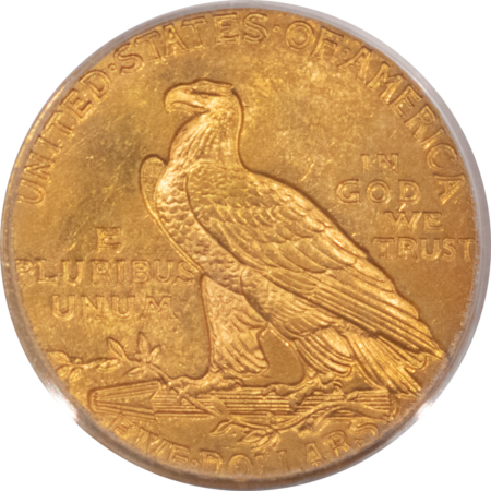 $5 1911 $5 INDIAN GOLD HALF EAGLE – PCGS MS-62, LUSTROUS AND FRESH!