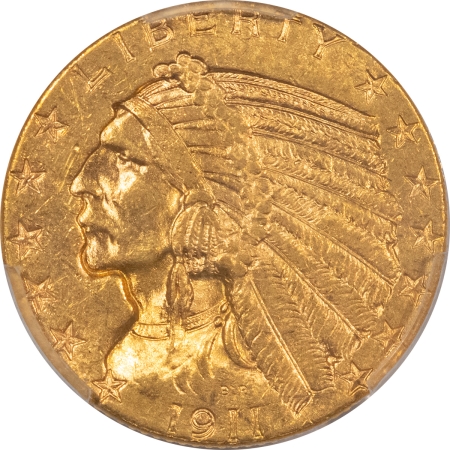 $5 1911 $5 INDIAN GOLD HALF EAGLE – PCGS MS-62, ORIGINAL LUSTER