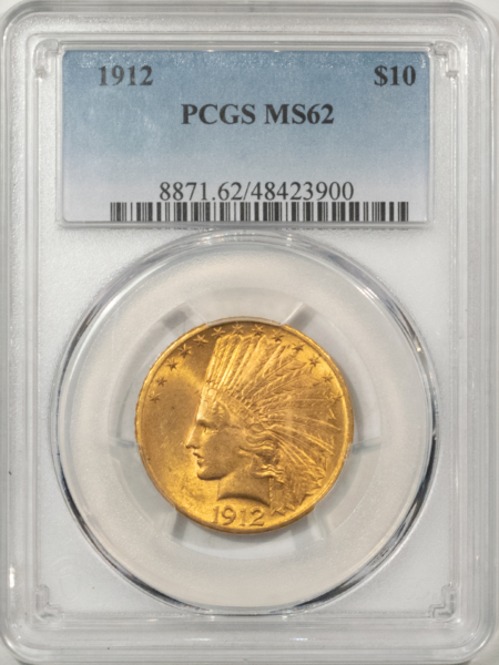 $10 1912 $10 INDIAN GOLD EAGLE – PCGS MS-62, NICE ORIGINAL LUSTER!