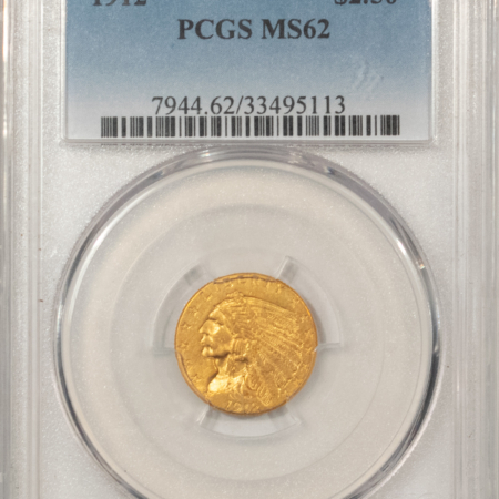 New Store Items 1912 $2.50 INDIAN GOLD, PCGS MS-62, BETTER EARLY DATE AND VIRTUALLY CHOICE!