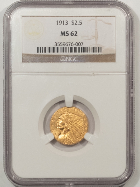 $2.50 1913 $2.50 INDIAN GOLD QUARTER EAGLE – NGC MS-62