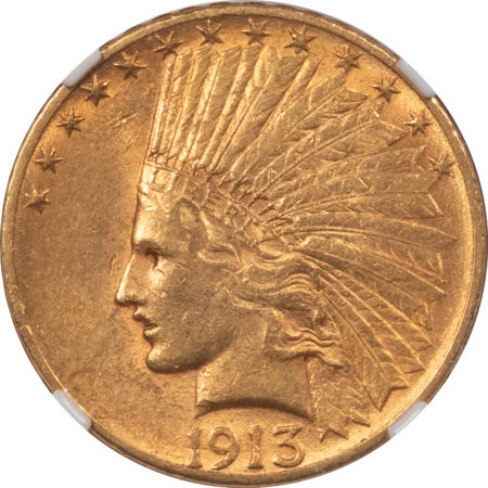 $10 1913-S $10 INDIAN GOLD EAGLE – NGC AU-55, KEY-DATE, TOUGH!