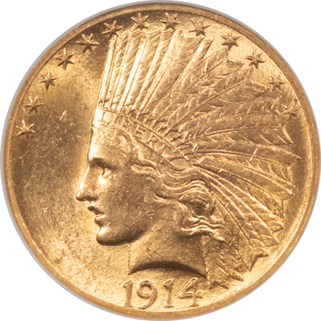 $10 1914 $10 INDIAN GOLD EAGLE – NGC MS-61, LUSTROUS!