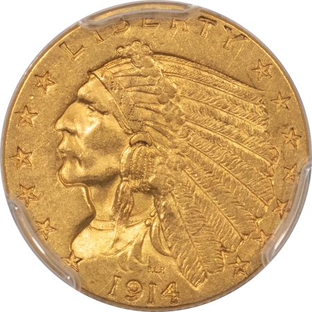 $2.50 1914 $2.50 INDIAN GOLD QUARTER EAGLE – PCGS MS-61, TOUGH DATE, AFFORDABLE GRADE!