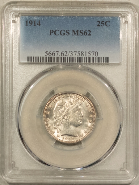 Barber Quarters 1914 BARBER QUARTER – PCGS MS-62, FLASHY & LUSTROUS!