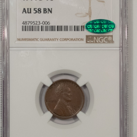 CAC Approved Coins 1914-D LINCOLN CENT – NGC AU-58 BN, PREMIUM QUALITY! CAC APPROVED!