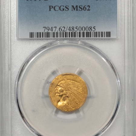 $2.50 1914-D $2.50 INDIAN GOLD QUARTER EAGLE – PCGS MS-62, TOUGH DATE!