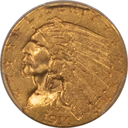 $2.50 1914-D $2.50 INDIAN GOLD QUARTER EAGLE – PCGS MS-62, TOUGH DATE!