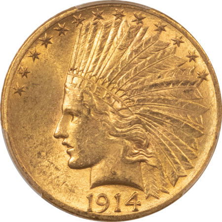 $10 1914-S $10 INDIAN GOLD EAGLE – PCGS MS-62, SCARCE! FRESH W/ ORIGINAL LUSTER!