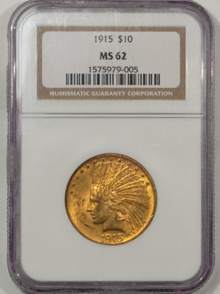 $10 1915 $10 INDIAN GOLD EAGLE – NGC MS-62, ORIGINAL, BETTER DATE!