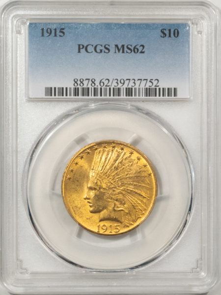 $10 1915 $10 INDIAN GOLD EAGLE – PCGS MS-62, LUSTROUS!