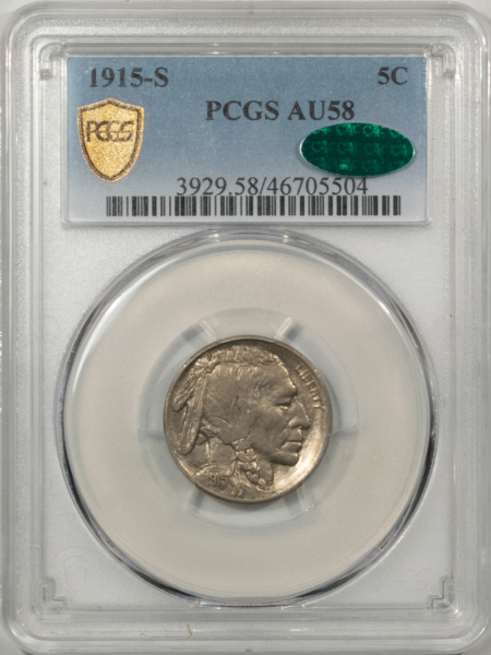 Buffalo Nickels 1915-S BUFFALO NICKEL – PCGS AU-58, PREMIUM QUALITY, TOUGH, CAC APPROVED!