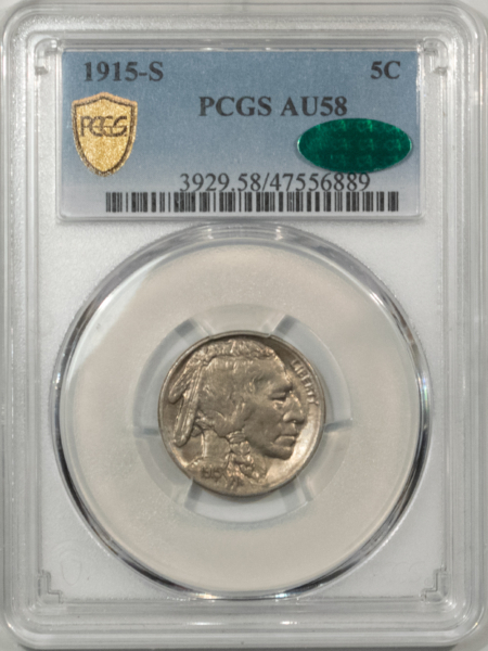 Buffalo Nickels 1915-S BUFFALO NICKEL – PCGS AU-58, PREMIUM QUALITY, TOUGH, CAC APPROVED!