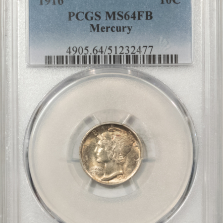 Mercury Dimes 1916 MERCURY DIME – PCGS MS-64 FB, NICE ORIGINAL FIRST-YEAR MERCURY