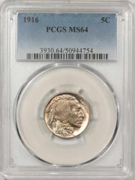 Buffalo Nickels 1916 BUFFALO NICKEL – PCGS MS-64, LOOKS 65! PREMIUM QUALITY!