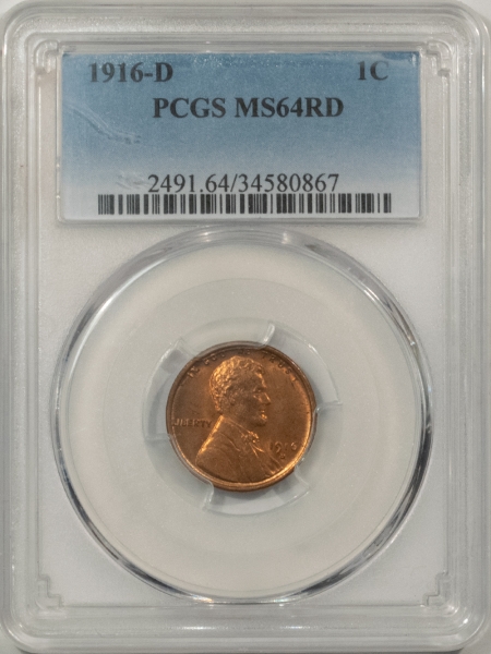 Lincoln Cents (Wheat) 1916-D LINCOLN CENT – PCGS MS-64 RD, TOUGHER!