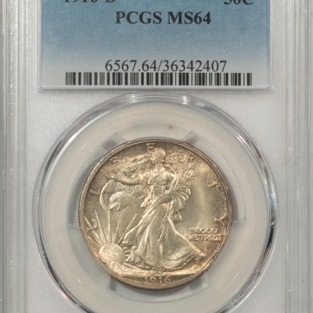 New Certified Coins 1916-D WALKING LIBERTY HALF DOLLAR – PCGS MS-64, FRESH, ORIGINAL, LUSTROUS!