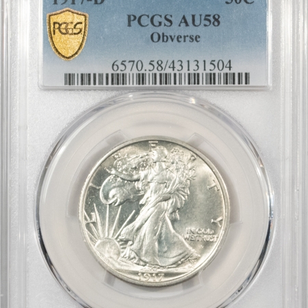 New Store Items 1917-D WALKING LIBERTY HALF DOLLAR, OBVERSE – PCGS AU-58, BLAST WHITE, LOOKS BU!