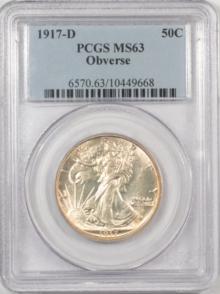 New Certified Coins 1917-D WALKING LIBERTY HALF DOLLAR, OBVERSE – PCGS MS-63, LUSTROUS & CHOICE!