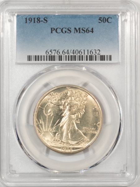 New Certified Coins 1918-S WALKING LIBERTY HALF DOLLAR – PCGS MS-64, LUSTROUS & GREAT LOOK!