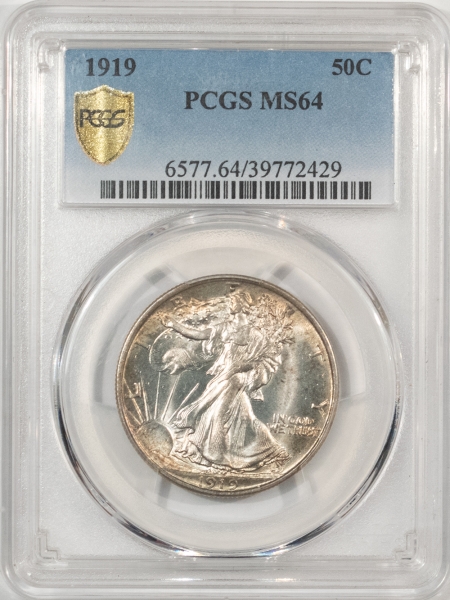 New Certified Coins 1919 WALKING LIBERTY HALF DOLLAR – PCGS MS-64, LUSTROUS, ATTRACTIVE WELL-STRUCK!