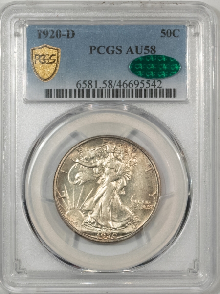 CAC Approved Coins 1920-D WALKING LIBERTY HALF DOLLAR – PCGS AU-58, PQ, RARE FIND! CAC APPROVED!