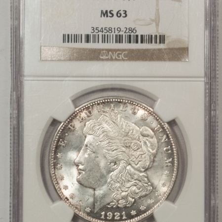 Morgan Dollars 1921-D $1 MORGAN DOLLAR – NGC MS-63, BLAST WHITE!