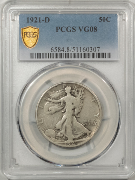 New Certified Coins 1921-D WALKING LIBERTY HALF DOLLAR – PCGS VG-8, KEY-DATE!