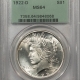 CAC Approved Coins 1923 $1 PEACE DOLLAR – PCGS MS-66+ SUPERB BLINDING LUSTER, PREMIUM QUALITY, CAC!