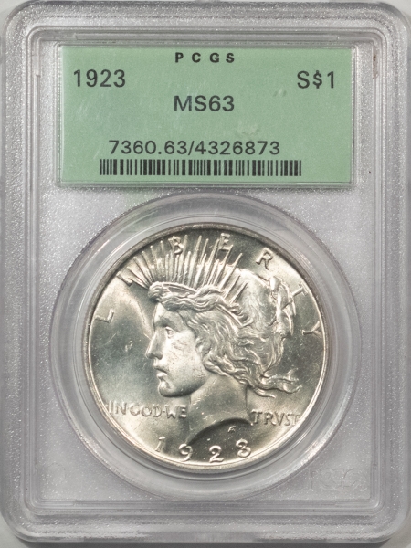 New Certified Coins 1923 $1 PEACE DOLLAR – PCGS MS-63, BLAST WHITE, OLD GREEN HOLDER!