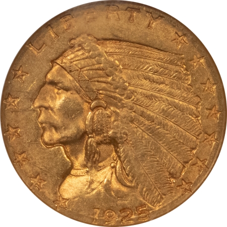 $2.50 1925-D $2.50 INDIAN GOLD QUARTER EAGLE – NGC MS-61, NICE ORIGINAL