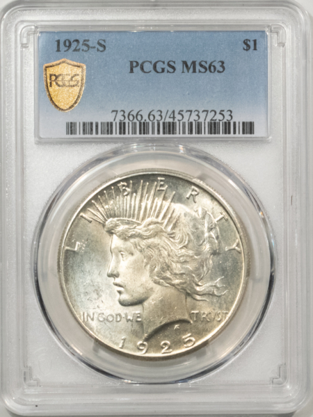 New Certified Coins 1925-S $1 PEACE DOLLAR – PCGS MS-63, WHITE & WELL-STRUCK!