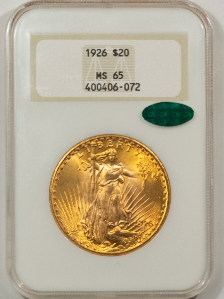 $20 1926 $20 ST GAUDENS GOLD DOUBLE EAGLE – NGC MS-65, FATTY, PQ++ & CAC APPROVED!