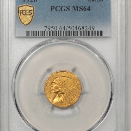 $2.50 1926 $2.50 INDIAN GOLD QUARTER EAGLE – PCGS MS-64, NICE ORIGINAL