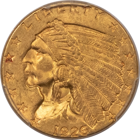 $2.50 1926 $2.50 INDIAN GOLD QUARTER EAGLE – PCGS MS-64, NICE ORIGINAL