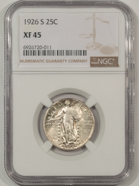 New Certified Coins 1926-S STANDING LIBERTY QUARTER – NGC XF-45, TOUGH DATE, WITH LUSTER!