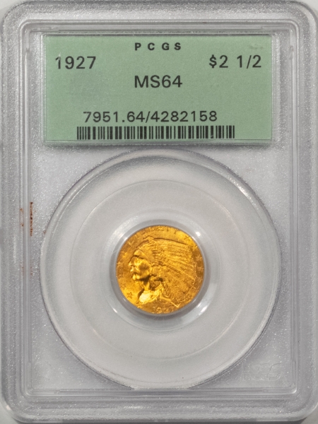 $2.50 1927 $2.50 INDIAN GOLD QUARTER EAGLE – PCGS MS-64, OLD GREEN HOLDER AND PQ!