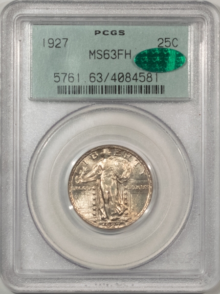 CAC Approved Coins 1927 STANDING LIBERTY QUARTER – PCGS MS-63 FH OLD GREEN HOLDER, PQ, CAC APPROVED