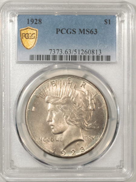 Dollars 1928 PEACE DOLLAR, PCGS MS-63, CHOICE & ORIGINAL EXAMPLE OF THIS KEY-DATE!