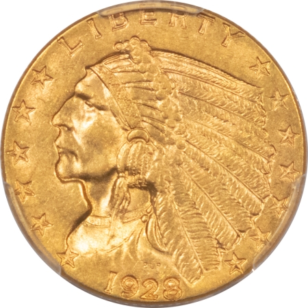 $2.50 1928 $2.50 INDIAN GOLD QUARTER EAGLE – PCGS MS-62 PREMIUM QUALITY, CAC APPROVED!