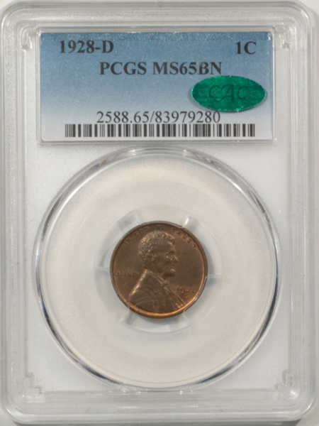 CAC Approved Coins 1928-D LINCOLN CENT – PCGS MS-65 BN CAC, LUSTROUS FRESH GEM, TOUGHER DATE & PQ!